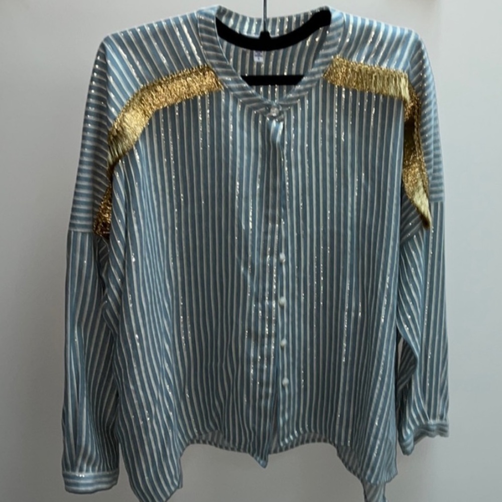 Koch Button Down Top With Gold Embellishment Size… - image 3